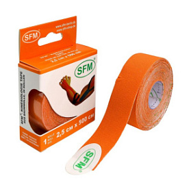 Лента кинезиологическая SFM-Plaster, на хлопковой основе, 2,5см Х 500см, оранжевого цвета, в диспенсере