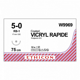 Шовный материал ВИКРИЛ РАПИД 5/0. 75 см не окрашен Кол. 17 мм. 1/2 Ethicon