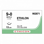 Шовный материал ЭТИЛОН 9/0. 13 см. черный Кол. 3.8 мм. 3/8 Ethicon