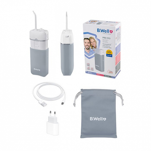 Ирригатор для полости рта модель PRO-913. Портативный, складной, 3 режима, сетевой адаптер и кабель Micro USB