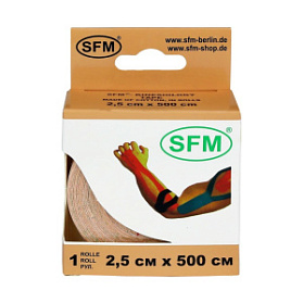 Лента кинезиологическая SFM-Plaster, на хлопковой основе, 2,5см Х 500см, бежевого цвета, в диспенсере