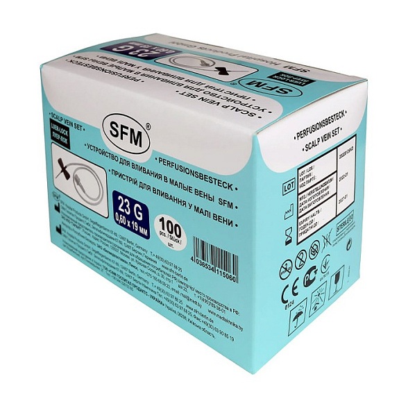 Устройство для вливания в малые вены - игла-бабочка LUER LOCK 23G (0,60х19мм) SFM