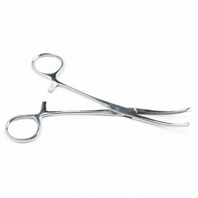 Зажим кровоостанавливающий 1х2 зубый зубчатый изогнутый № 2, 160 мм