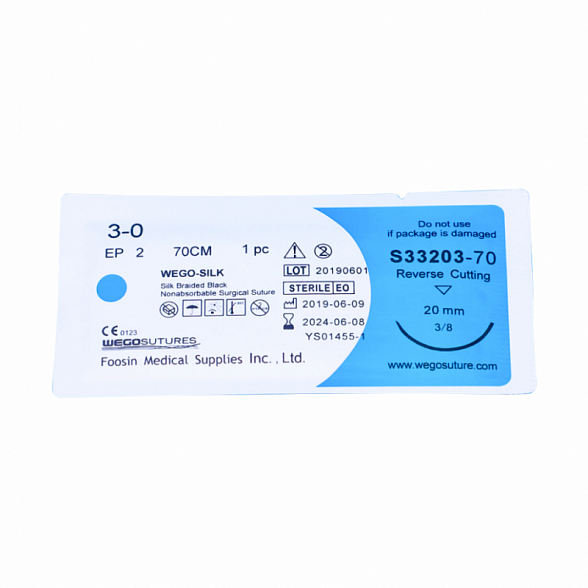 Шовный материал WEGO Silk 4-0 (1,5) 75 см,Кол.4/8 20 мм,Черный