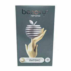 ! Перчатки латексные медицинские BENOVY Latex Powdered, размер M, 50 пар в упак.
