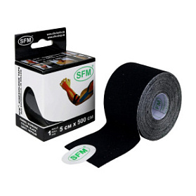 Лента кинезиологическая SFM-Plaster, на хлопковой основе, 5см Х 500см, черного цвета, в диспенсере