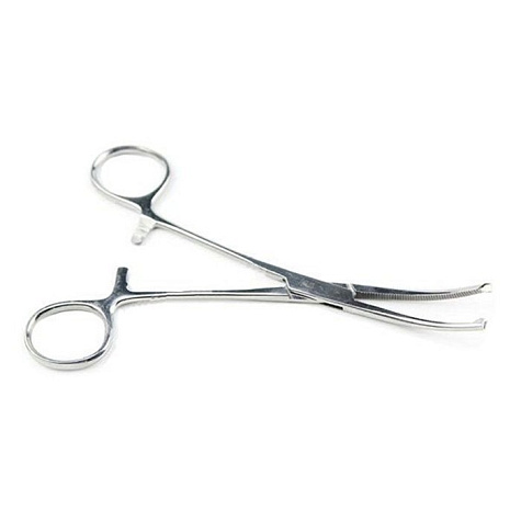 Зажим кровоостанавливающий 1х2 зубчатый изогнутый №1 150 мм