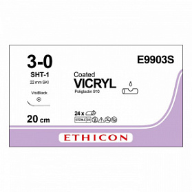 Шовный материал ВИКРИЛ 3/0. 20 cм. фиолетовый Кол.лыжеобр. ВизиБлэк 22 мм Ethicon