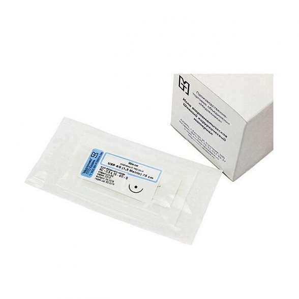 Игла атравматическая с нитью хирургической ШЕЛК плетеный черный USP 2/0 (MР2), 75 см, 3D-0,7x25-2/0-S ПТО Медтехника, 20 шт/уп