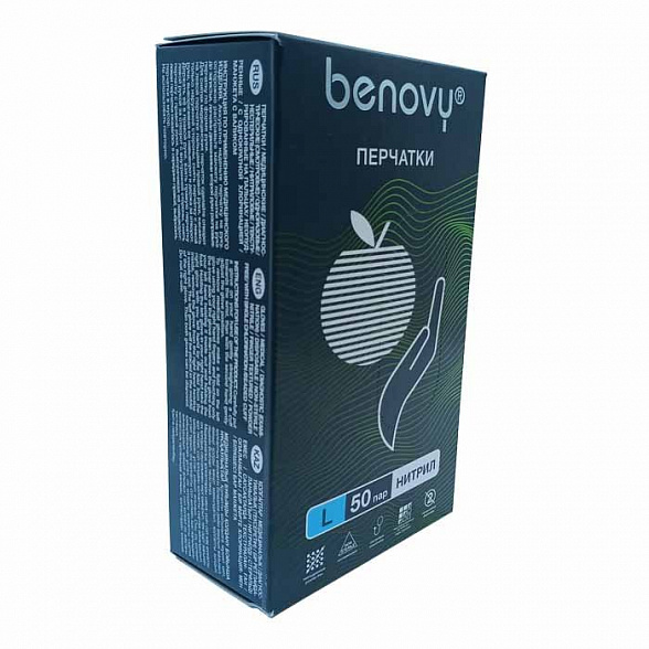 Перчатки нитриловые медицинские BENOVY Nitrile MultiColor, зеленые, размер L, 50 пар в упаковке