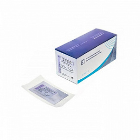 Иглы атравматические с нитями хирургическими рассасывающимися стерильные ПОЛИГЛИКОЛИД-КО-ЛАКТИД MР0,5 (USP 7-0), 90см, плетеный фиолетовый рассасывающийся с покрытием, 20 шт/уп