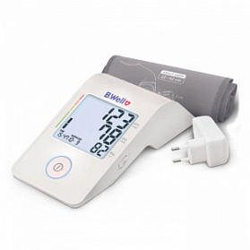 Тонометр автомат. MED-53 + адаптер, питание от Micro USB, подсветка дисплея, индикатор аритмии, память 90, дата и время, цветная шкала давления, конусная манжета M-L (22-42 см)