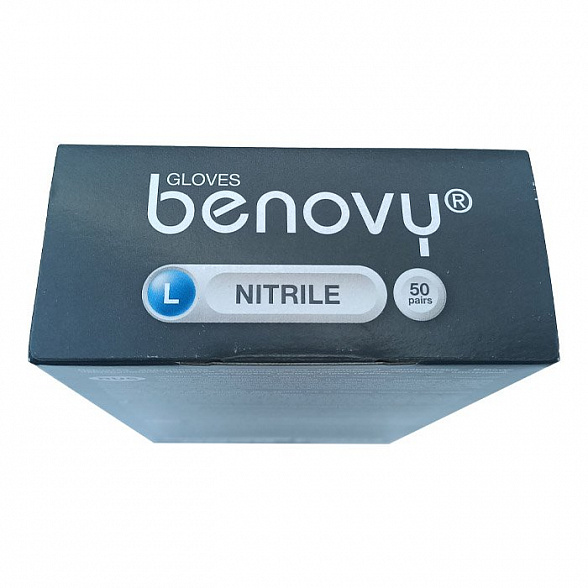 ! Перчатки нитриловые BENOVY Nitrile Chlorinated, голубые, размер L, текстурированные на пальцах, 50 пар в упаковке