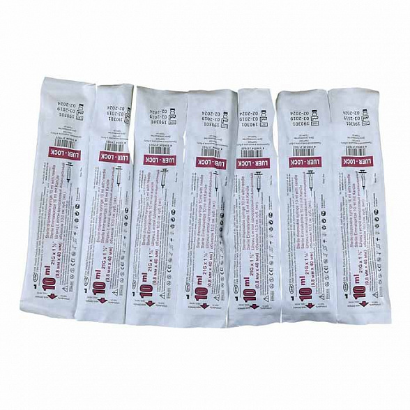 Шприц 10 мл (3-х) SFM, одноразовый стерильный с надетой иглой 0,80х40-21G (LUER LOCK), 20 шт/уп