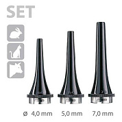 Многоразовые ушные воронки  для ветеринарного отоскопа -  набор, Ø 4.0, 5.0, 7.0 мм, 3 шт. в пластике, KaWe