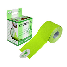 Лента кинезиологическая SFM-Plaster, на полимерной основе (нейлон), 5см Х 500см, зелёного цвета, в диспенсере