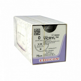 Шовный материал ВИКРИЛ 0. 75 см фиолетовый Кол.-реж. 36 мм, 1/2 Ethicon