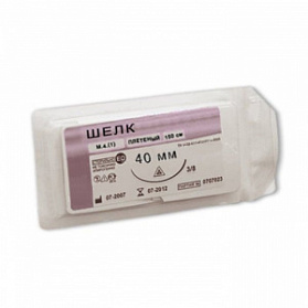 Шелк М 1,5 (4/0) 45 см, игла колющая, 25 мм, 1/2 (45 см)