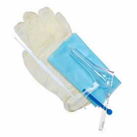 Набор инструментов и принадлежностей №1 для гинекологического обслуживания (зеркало №2 с центральным винтом, перчатки, салфетка, ложка Фолькмана)