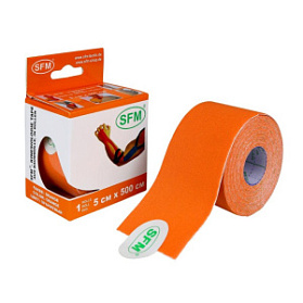 Лента кинезиологическая SFM-Plaster, на хлопковой основе, 5см Х 500см, оранжевого цвета, в диспенсере