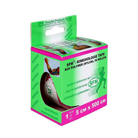 Лента кинезиологическая SFM-Plaster, на полимерной основе (нейлон), 5см Х 500см, розового цвета, в диспенсере
