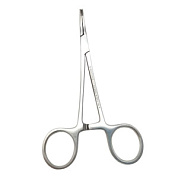 Зажим кровоостанавливающий 1х2 зубый зубчатый изогнутый по плоскости для новорожденных 125мм