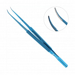 Пинцет микрохирургический шовный, плавноизогнутый, с противовесом, общая длина 180 мм