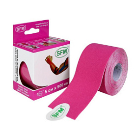 Лента кинезиологическая SFM-Plaster, на хлопковой основе, 5см Х 500см, розового цвета, в диспенсере