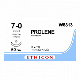 Шовный материал ПРОЛЕН 7/0, 60 см, синий СС 13 мм х 2, 3/8 Ethicon