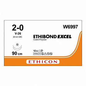 Шовный материал ЭТИБОНД Эксел 2/0. 90 см. белый Кол.-реж. 26 мм х 2. 3/8 Ethicon