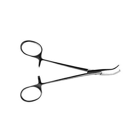 Зажим кровоостанавливающий типа "Москит" зубчатый изогнутый по ребру 154 мм