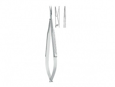 Ножницы микрохирургические, 14 мм, прямые, остроконечные, плоские ручки, 15 см KLS Martin