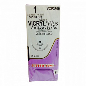Шовный материал ВИКРИЛ ПЛЮС 1 90 см. фиолетовый Кол. массивная 40 мм. 1 /2 Ethicon