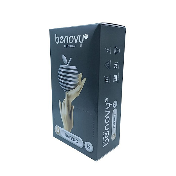 Перчатки латексные медицинские BENOVY Latex Chlorinated, р-м M, 50 пар в упаковке