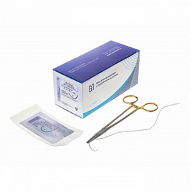 Иглы атравматические с нитями хирургическими рассасывающимися стерильные ПОЛИГЛИКОЛИД МТ MР 6 (USP 3-4), 90см, плетеный фиолетовый рассасывающийся с покрытием, 20 шт/уп