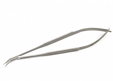 Ножницы микрохирургические, 160 мм, плоская ручка, остроконечные, лезвия длиной 12 мм, изогнутые по ребру ПТО Медтехника