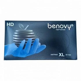 ! Перчатки нитриловые BENOVY Nitrile Chlorinated, голубые, размер XL, текстурированные полностью, 50 пар в упаковке