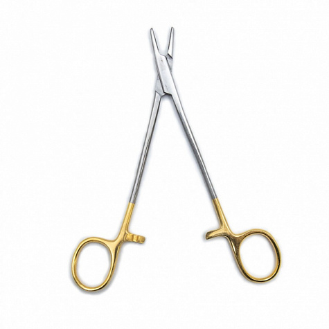 Иглодержатель, армированный твердым сплавом, с золотыми ручками, 160 мм. Surgiwell