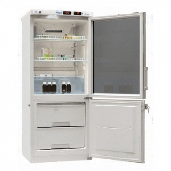 Холодильник комбинированный лабораторный ХЛ-250(ТС) ПОЗиС (170/80 л) с тонированной стеклянной и металлической дверью