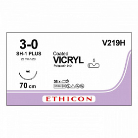 Шовный материал ВИКРИЛ 3/0. 70 см. неокрашенный Кол. 22 мм. 1/2 Ethicon