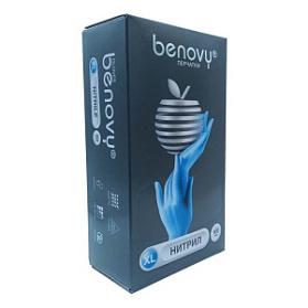 Перчатки нитриловые BENOVY Nitrile Chlorinated, голубые, одноразовые, смотровые, размер XL, упаковка: 100 пар