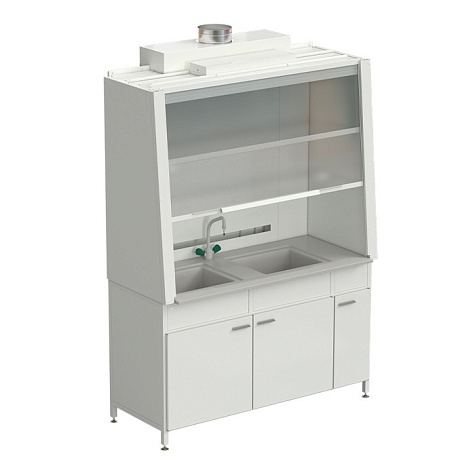 Шкаф вытяжной с двойной мойкой и ВЗБ светильником 1520х750х2160 мм