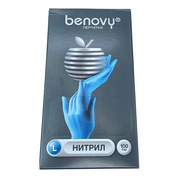 ! Перчатки нитриловые BENOVY Nitrile Chlorinated, голубые, одноразовые, смотровые, размер L, упаковка: 100 пар