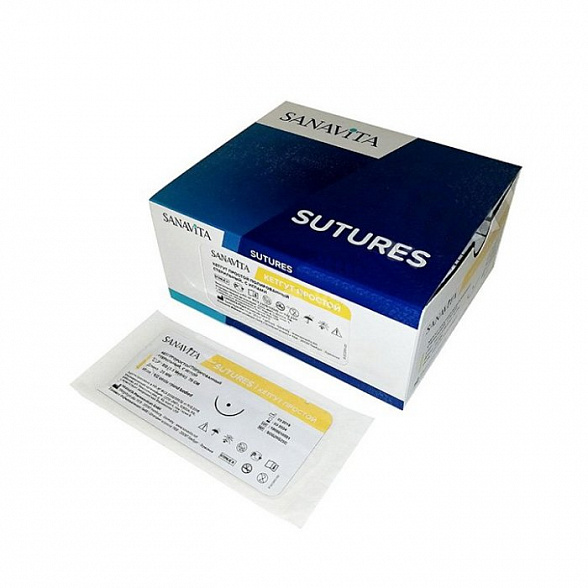Шовный материал КЕТГУТ 2 (№6), 75 см, Кол. 45 мм, 1/2 SANAVITA