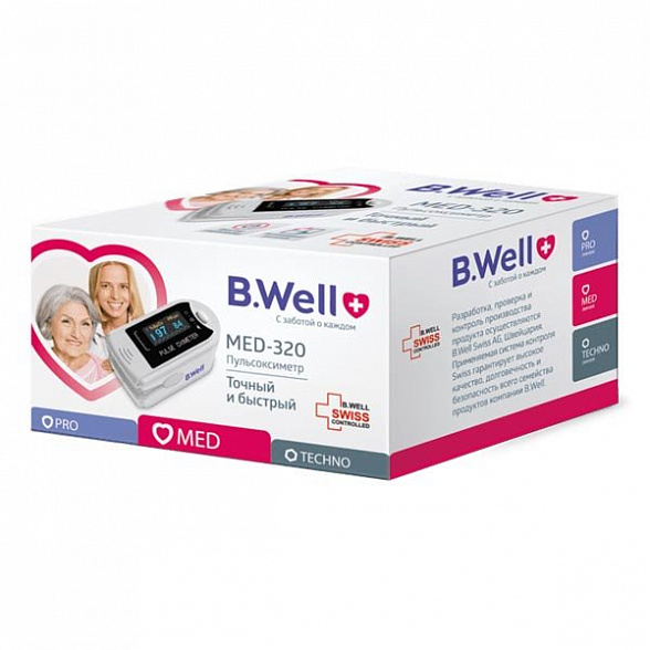 Пульсоксиметр MED-320, автоповорот дисплея, регулир. яркость дисплея, сумка-чехол и шнурок в комплекте