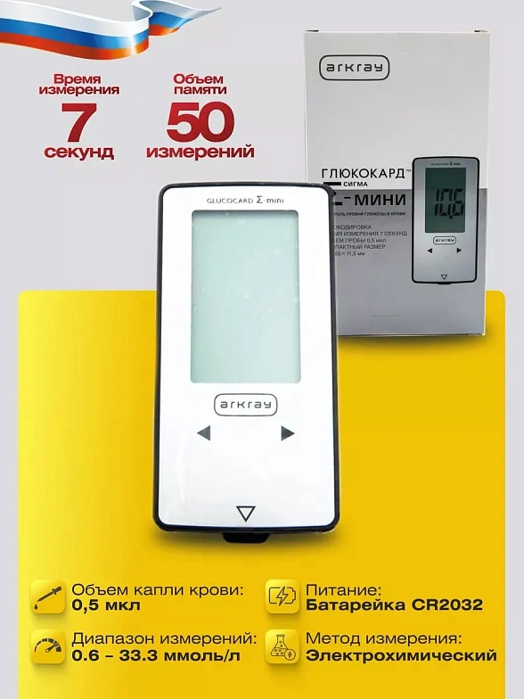 Набор: Глюкометр "GLUCOCARD Σ " МИНИ BASIC (глюкометр + футляр)+Тест-полоски Глюкокард Σ (сигма) №50х2