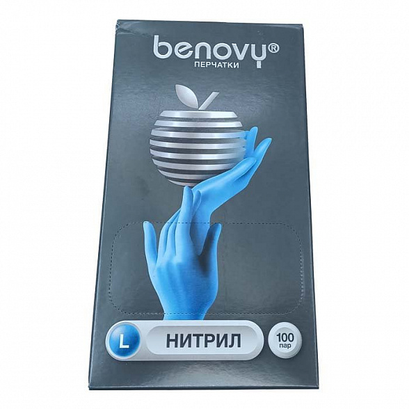 ! Перчатки нитриловые BENOVY Nitrile Chlorinated, голубые, одноразовые, смотровые, размер L, упаковка: 100 пар