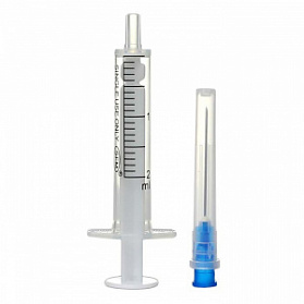Шприц 2 мл ДВУХКОМПОНЕНТНЫЙ SFM, одноразовый стерильный с иглой 0,60х30-23Gx1 1/4" (блистер), 100 шт/уп