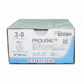 Шовный материал ПРОЛЕН 3/0, 90 см, синий Кол. 17 мм х 2, 1/2 Ethicon (упаковка 36 штук)
