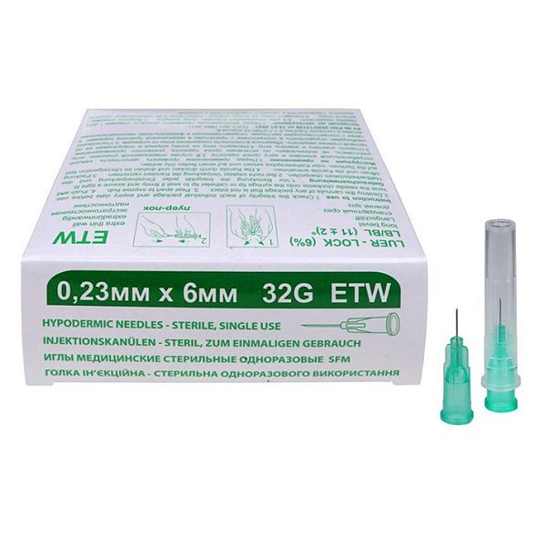 Иглы медицинские стерильные одноразовые SFM 0,23мм х 6 мм 32G ETW №50